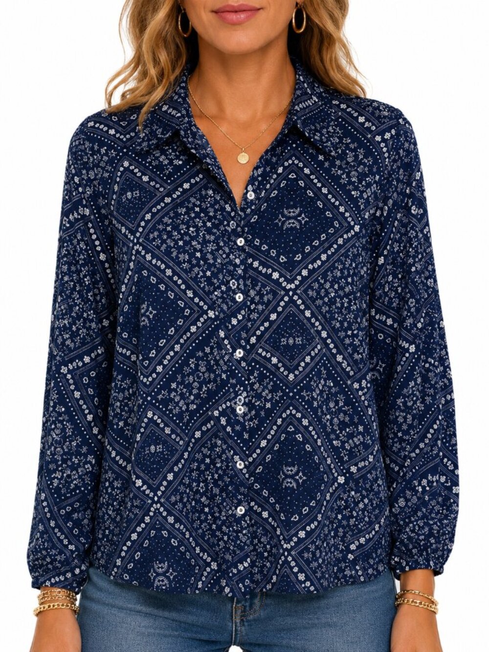 SOFT Navy Blue Bandana Print Top